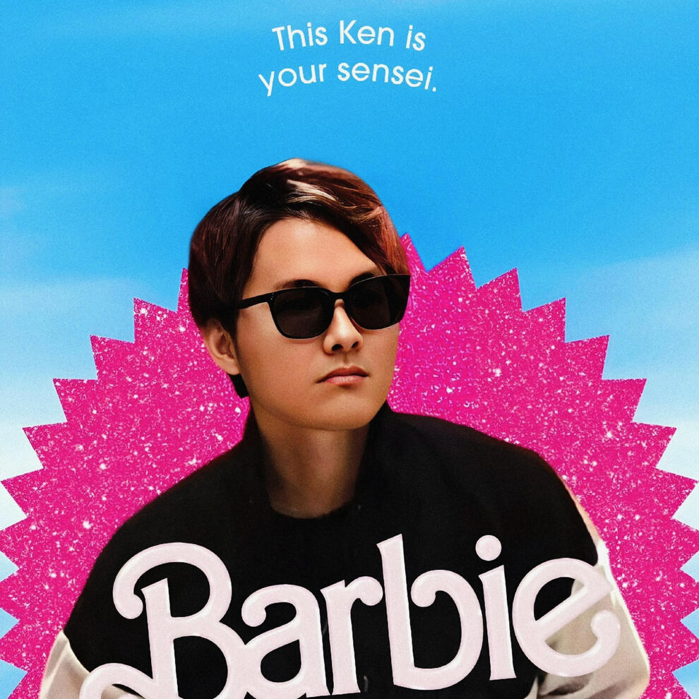 Kenz Tran – AI Sensei of Lazy Prompter Stylized image of Kenz Tran with Barbie-style meme text “This Ken is your sensei,” symbolizing his leadership in AI prompt innovation at MOCHIMIN.